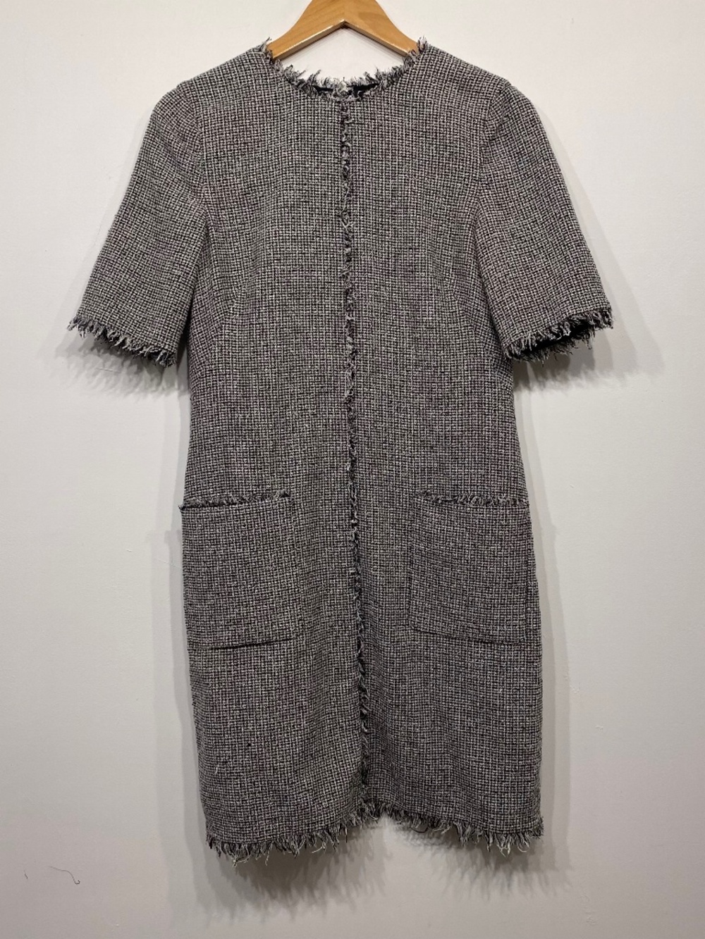 L.K. Bennet Black and Cream Tweed Short Sleeve Nessa Mini Dress